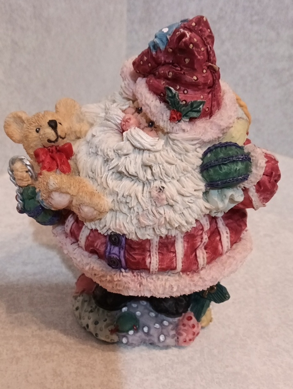 Hand-Painted Red Santa with Teddy Holiday Figurine